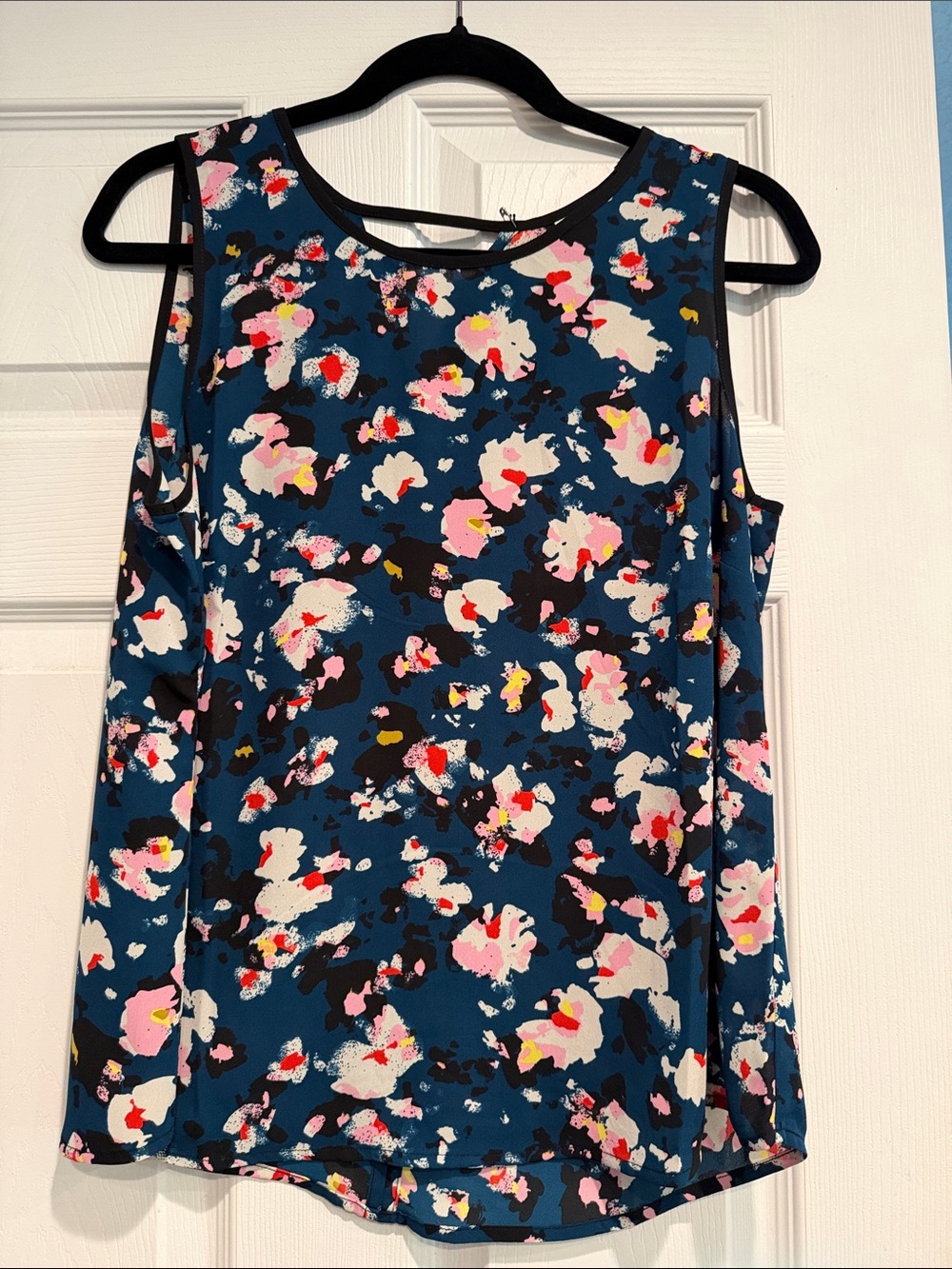 CAbi Teal Blue Floral Print Sleeveless Camisole